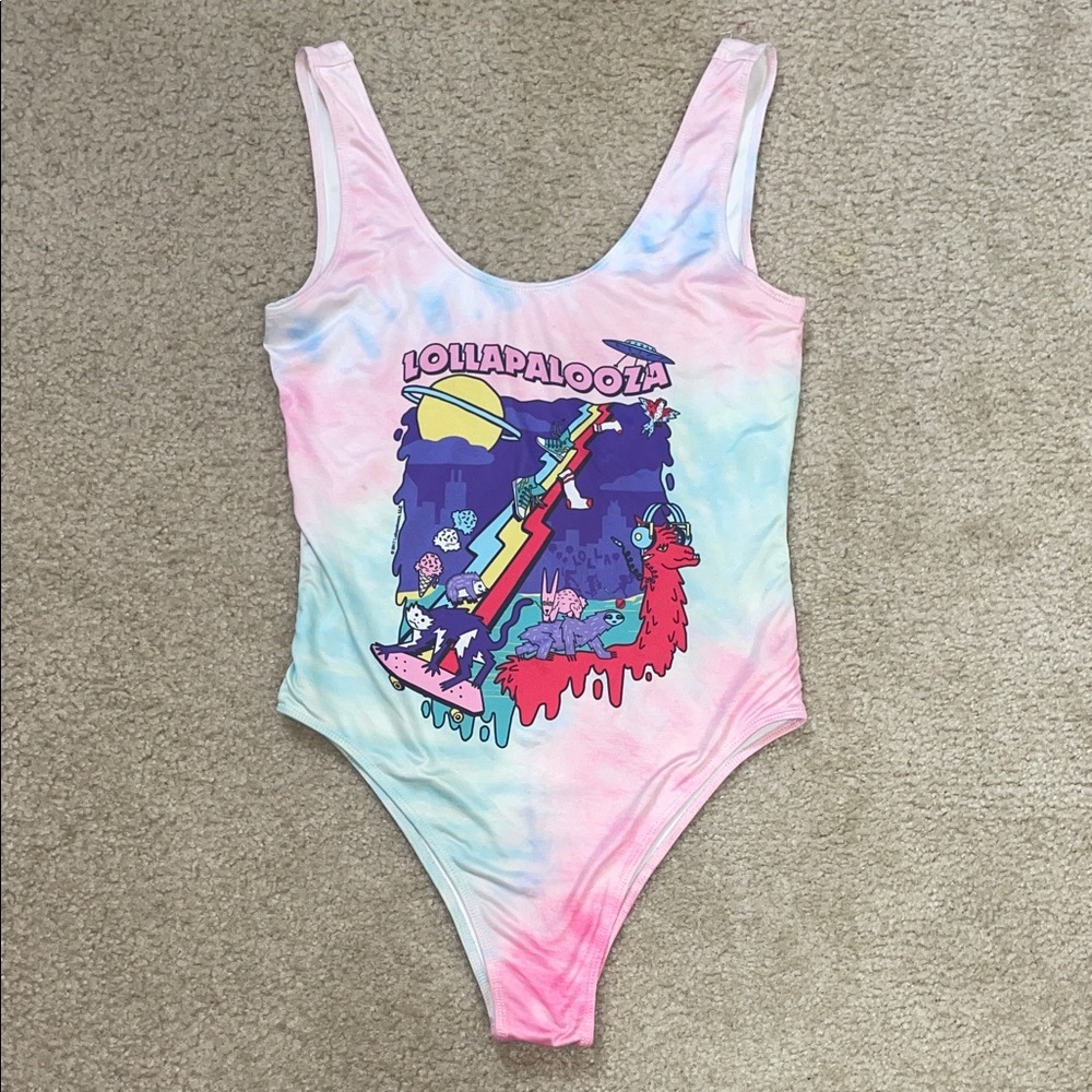 Forever 21 Colorful Lollapalooza Graphic Swimsuit - Fits like a M